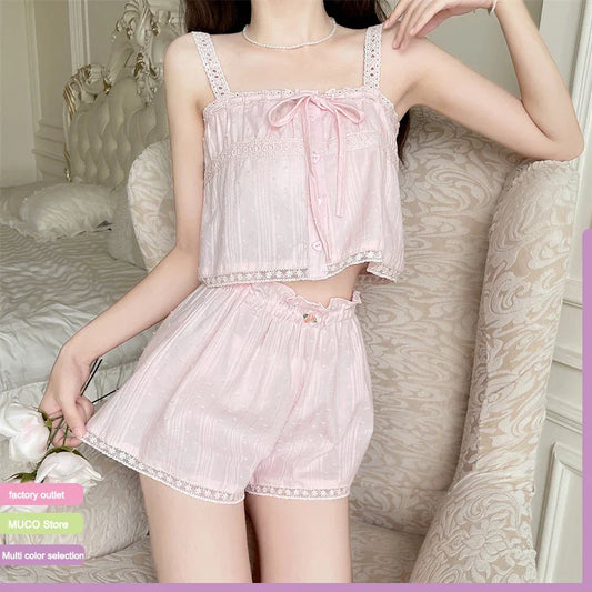 Cralom Women's Summer Camisole Sleepwear Set - Camisole & Shorts - Korean Style