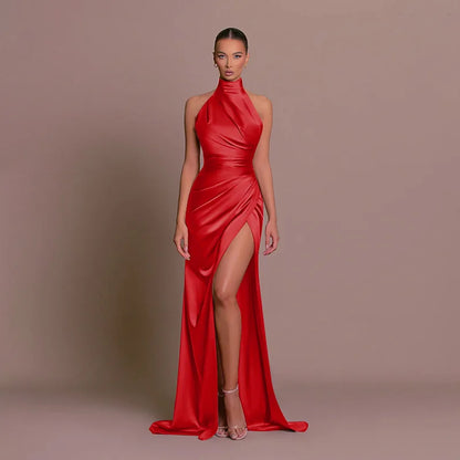 Cralom Women's Stand Collar Sleeveless Slit Dress - Slimming Summer 2025