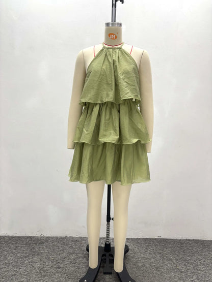 Cralom African Sweet Neck Sleeveless Cake Dress Short Skirt New Summer