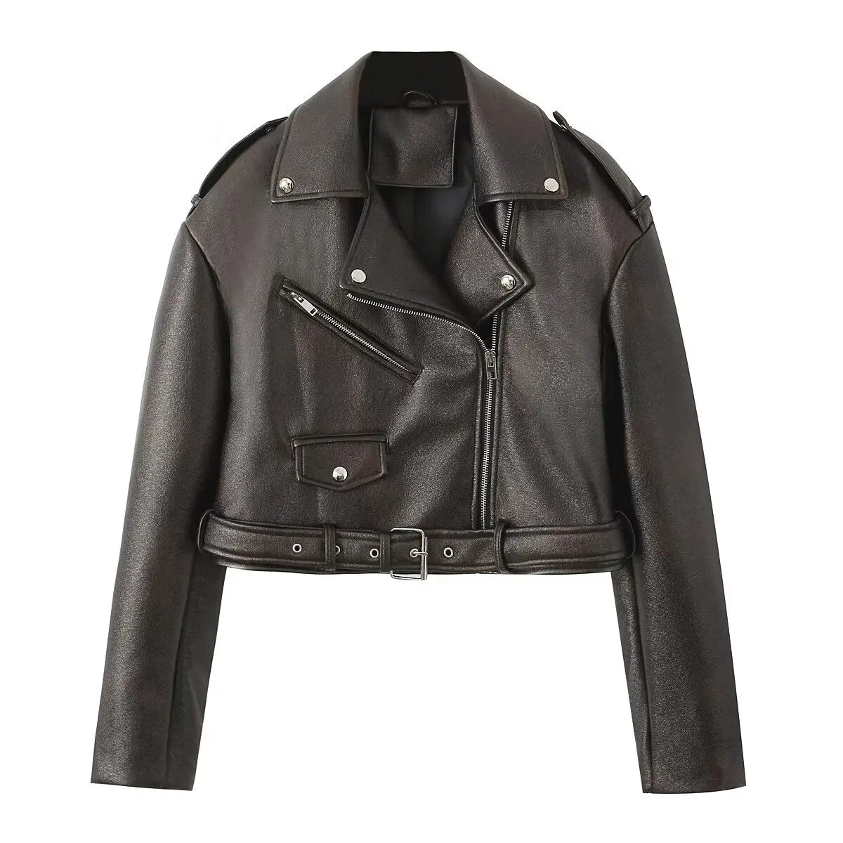 Cralom Vintage Style Short Leather Jacket for Women, Retro Zipper Coat Moto Outwear