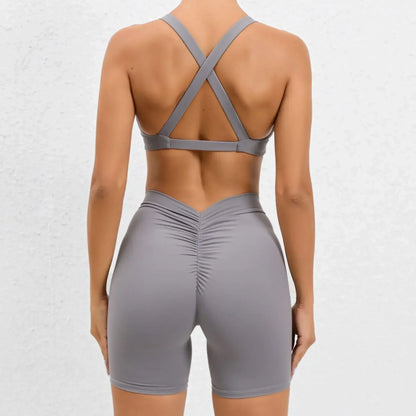 Cralom Yoga Fitness Set: High-Waist Hip-Lifting Shorts & Sports Bra for Running Gym
