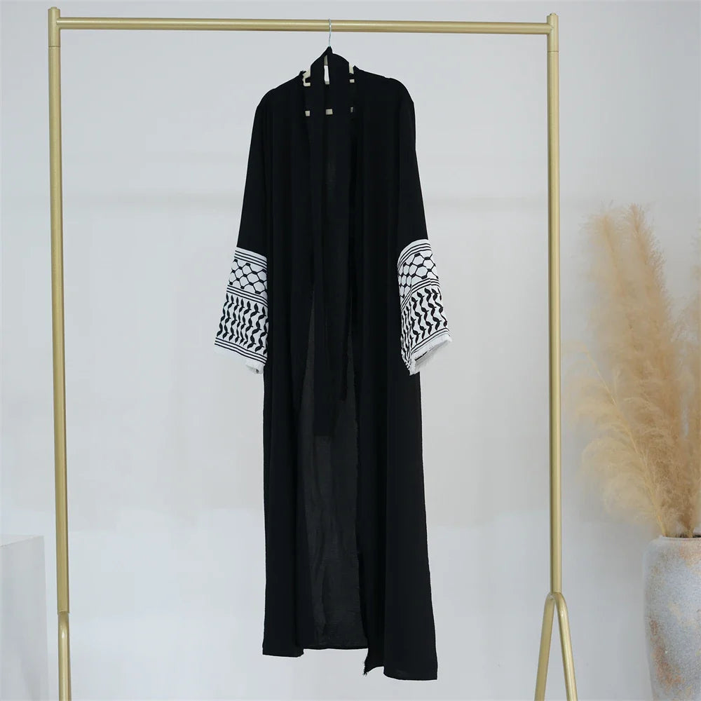 Cralom Ramadan Eid Embroidered Kimono Abaya - Elegant Muslim Kaftan Dress