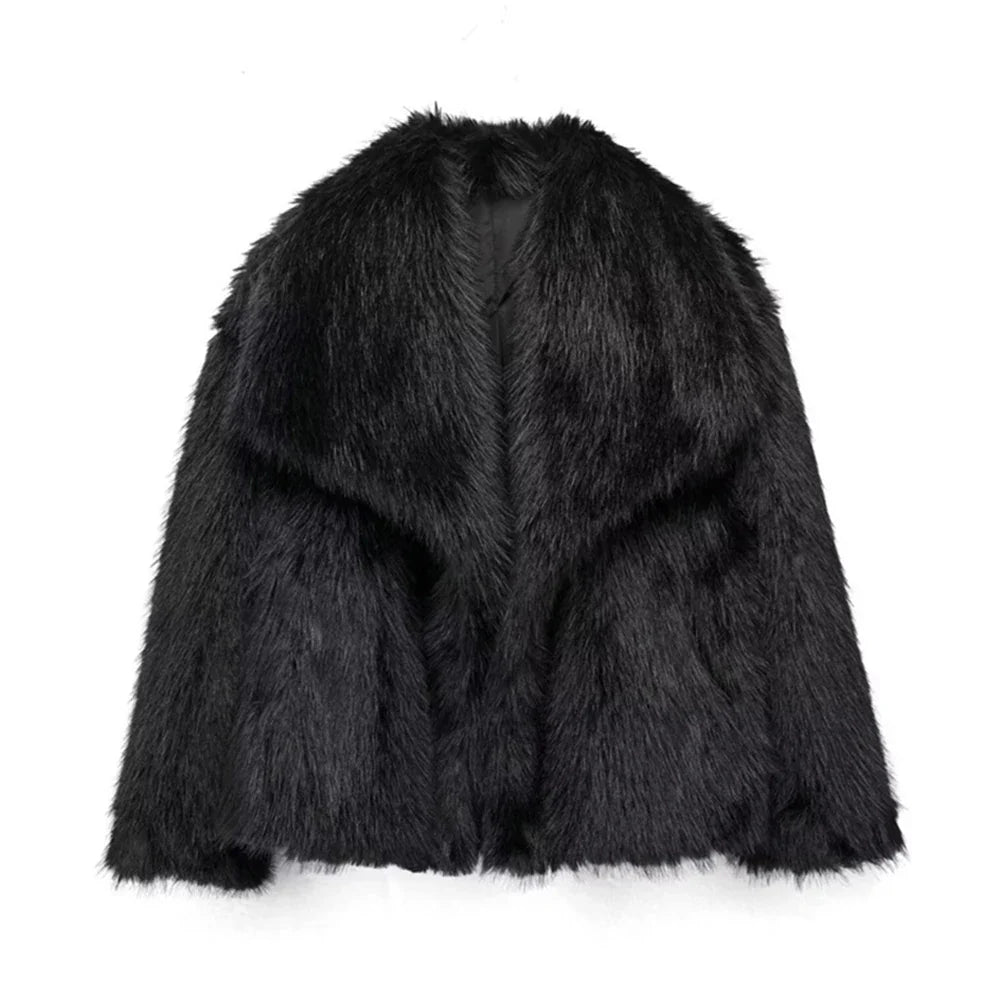 Cralom Lapel Patchwork Button Jacket - Solid Stylish Coat for Women