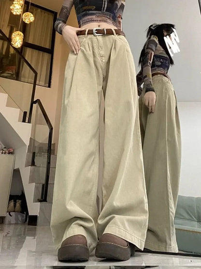 Cralom Vintage Baggy Washed Jeans High Waist Wide Leg Pants