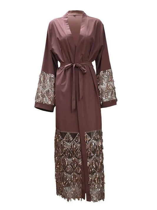 Cralom Pink Sequin Kimono Abaya Dubai Luxury Muslim Women Caftan