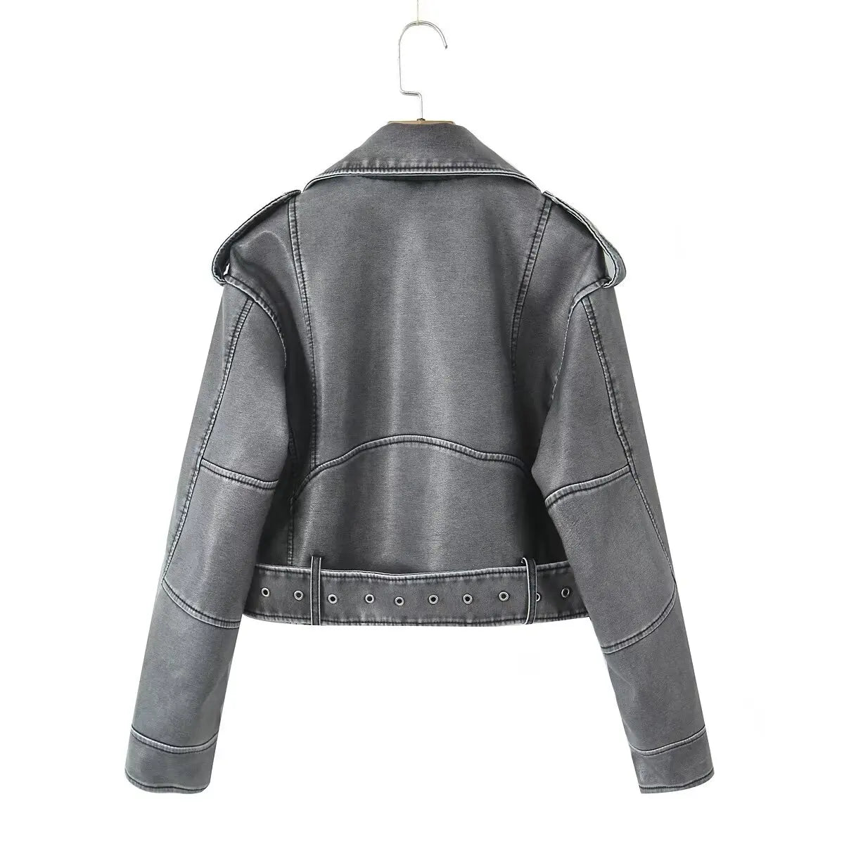 Cralom PU Leather Jacket with Zipper, Casual Lapel Motorcycle Coat for Women