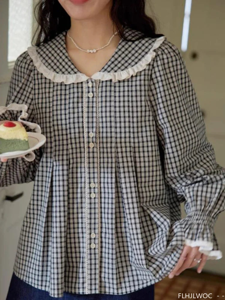 Cralom Mori Girls Flare Sleeve Ruffles Top - New 2025 Spring, Peter Pan Collar