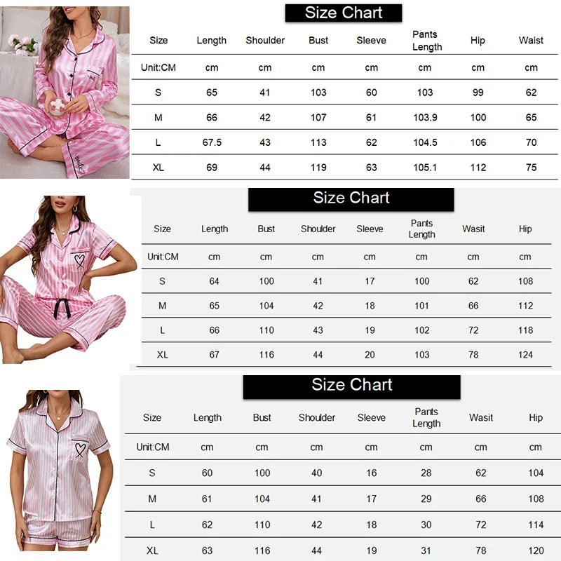 Cralom Victoria Stripe Satin Pajama Set - Long Sleeve Tops & Pants Comfort Sleepwear
