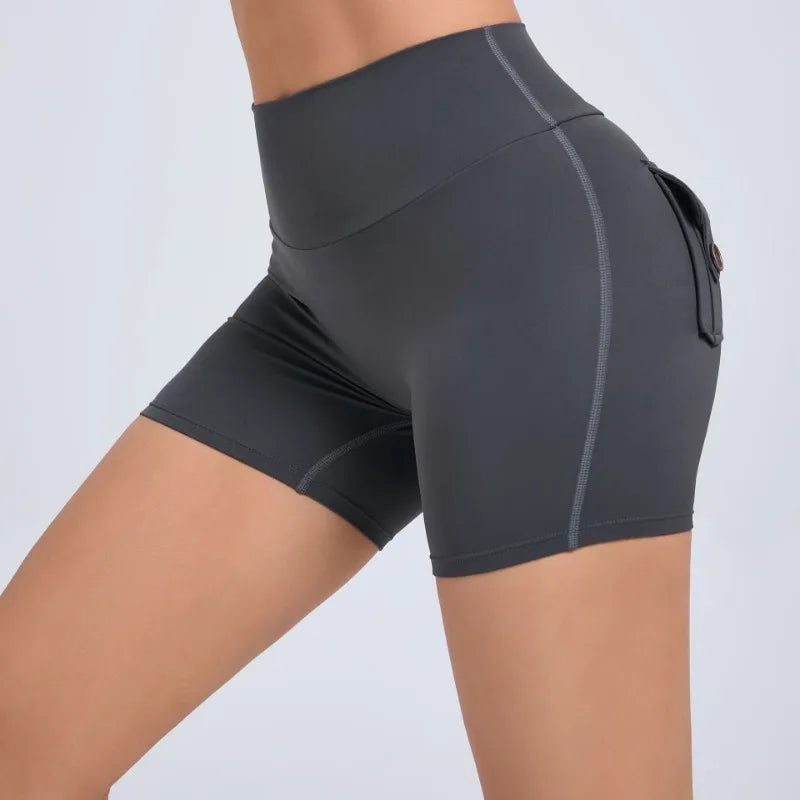 Cralom Peach Lifting Yoga Shorts - High Waist Stretchy Fitness Shorts