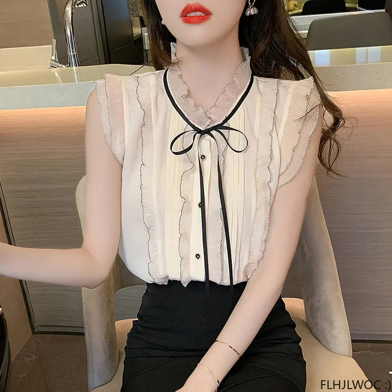 Cralom White Lace Ruffles Button Down Blouse-Limited Edition