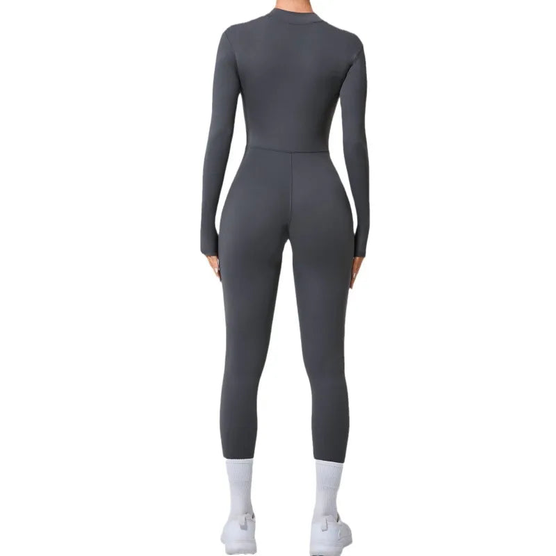 Cralom Seamless Front Zip Yoga Bodysuit, Hip-Lifting Jumpsuit for Fitness & Gym