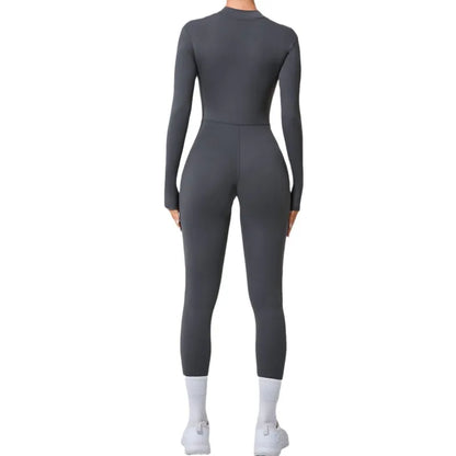 Cralom Seamless Front Zip Yoga Bodysuit, Hip-Lifting Jumpsuit for Fitness & Gym