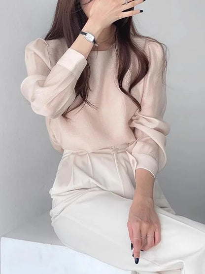 Cralom Chic Summer Blouse with Bubble Sleeves