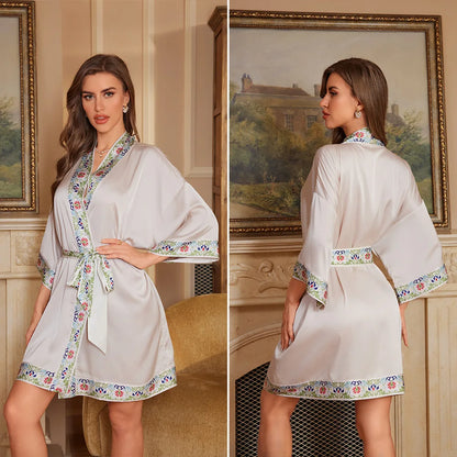 Cralom Seven-quarter Sleeves Silk Pajama Set for Women