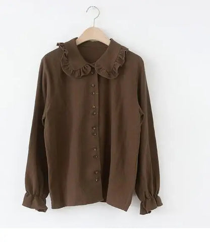 Cralom Flare Sleeve Peter Pan Collar Button Shirt - Women's Fashion Statement