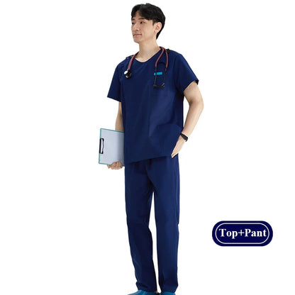 Cralom Heather Scrub Set: Men Women Zip Top, Drawstring Pants 2pc Slim Tunic
