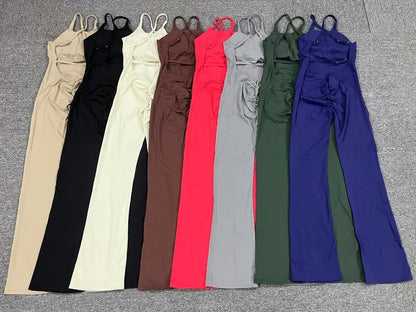 Cralom Seamless Yoga Set for Women, Open Back Flared Pants Gym Jumpsuit