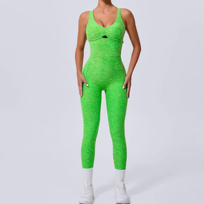 Cralom Seamless Yoga Jumpsuit for Women - Peach Hip Raise Beauty Back Dance Suit