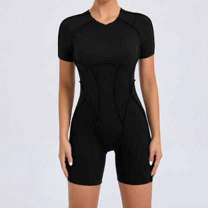Cralom Hollow Back Yoga Jumpsuit Short-Sleeved Sportswear