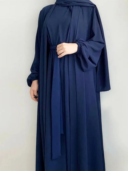 Cralom Ramadan Eid Abaya Kaftan Set with Hijab, Kimono & Dress