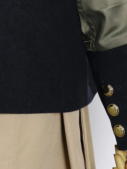 Cralom Colorblock Patchwork Button Coat | Streetwear Stand Collar Zipper Jacket