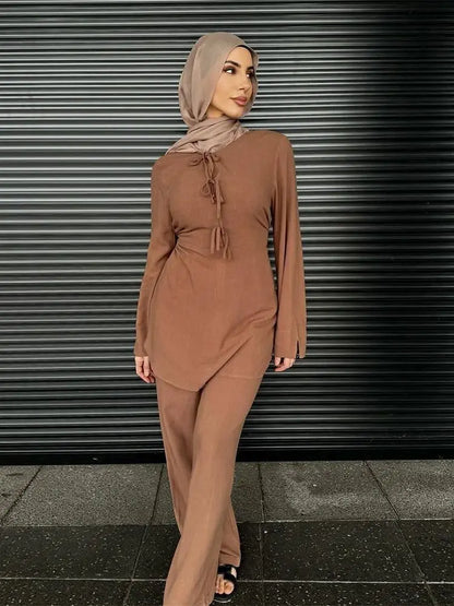 Cralom 2-Piece Abaya Set: Top & Pants for Modest Muslim Style