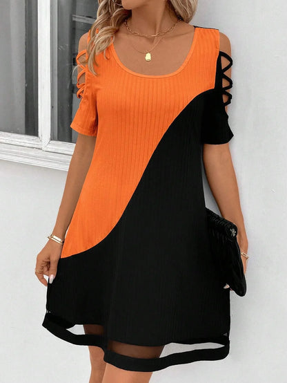 Cralom Mesh Hollow Splice Jumpsuit Mid Skirt