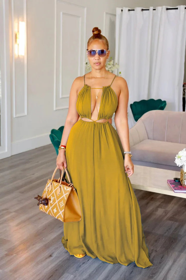 Cralom Sexy Camisole Backless Long Dress Solid Color, 2025 Summer