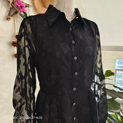Cralom Black Button Peplum Blouse - Office Chic, Vintage Style for Women