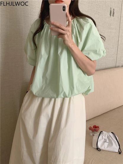 Cralom Mint Green Puff Sleeve Blouse - Sweet & Chic Women's Top