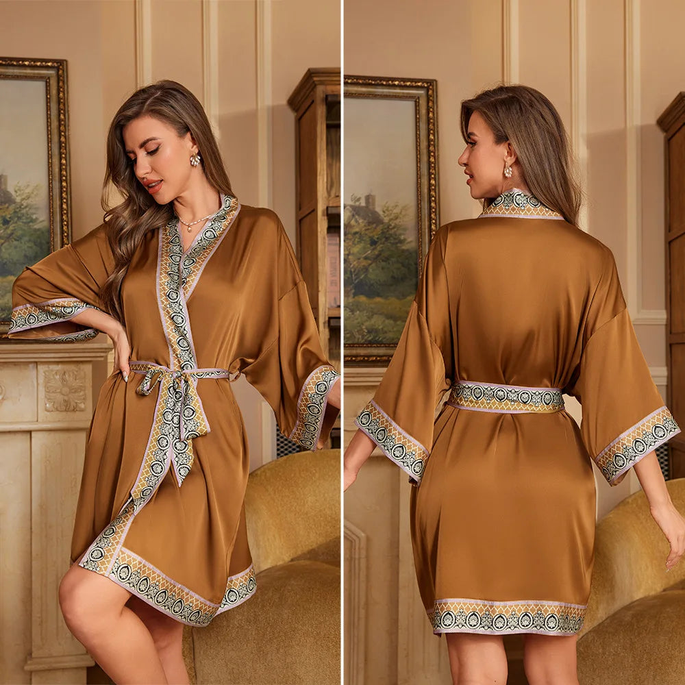 Cralom Seven-quarter Sleeves Silk Pajama Set for Women