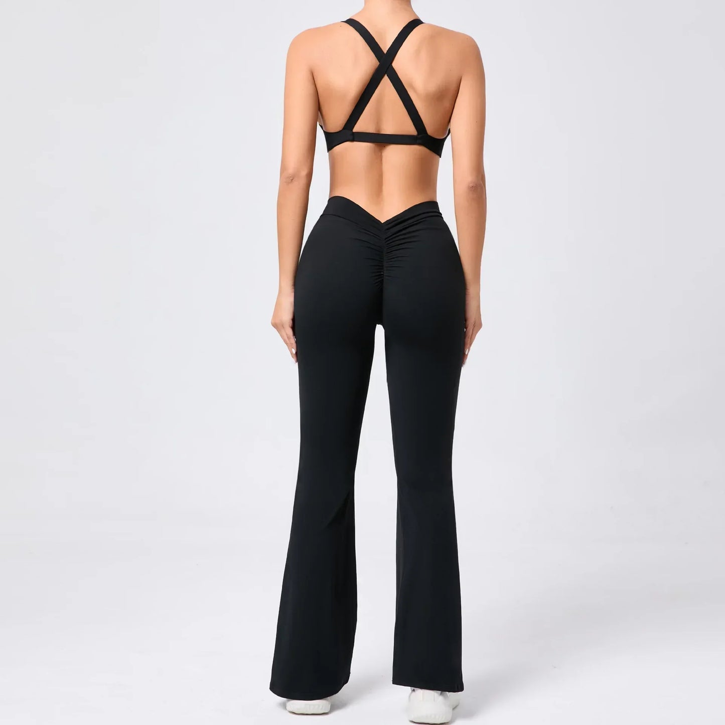 Cralom Flared Pants & Beauty Back Bra Set - Brushed Fabric Yoga Suit