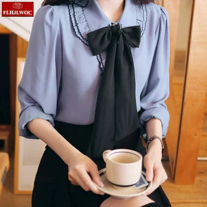 Cralom Autumn Spring Ruffles Blouse Chic Fashion Tops Office Lady Style