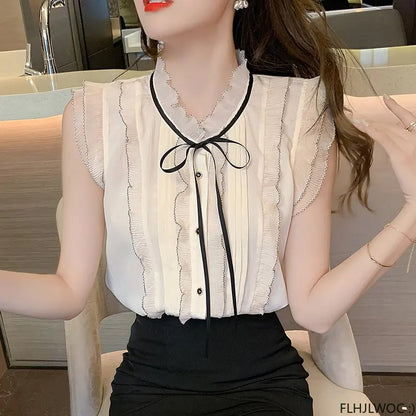 Cralom White Lace Ruffles Button Down Blouse-Limited Edition
