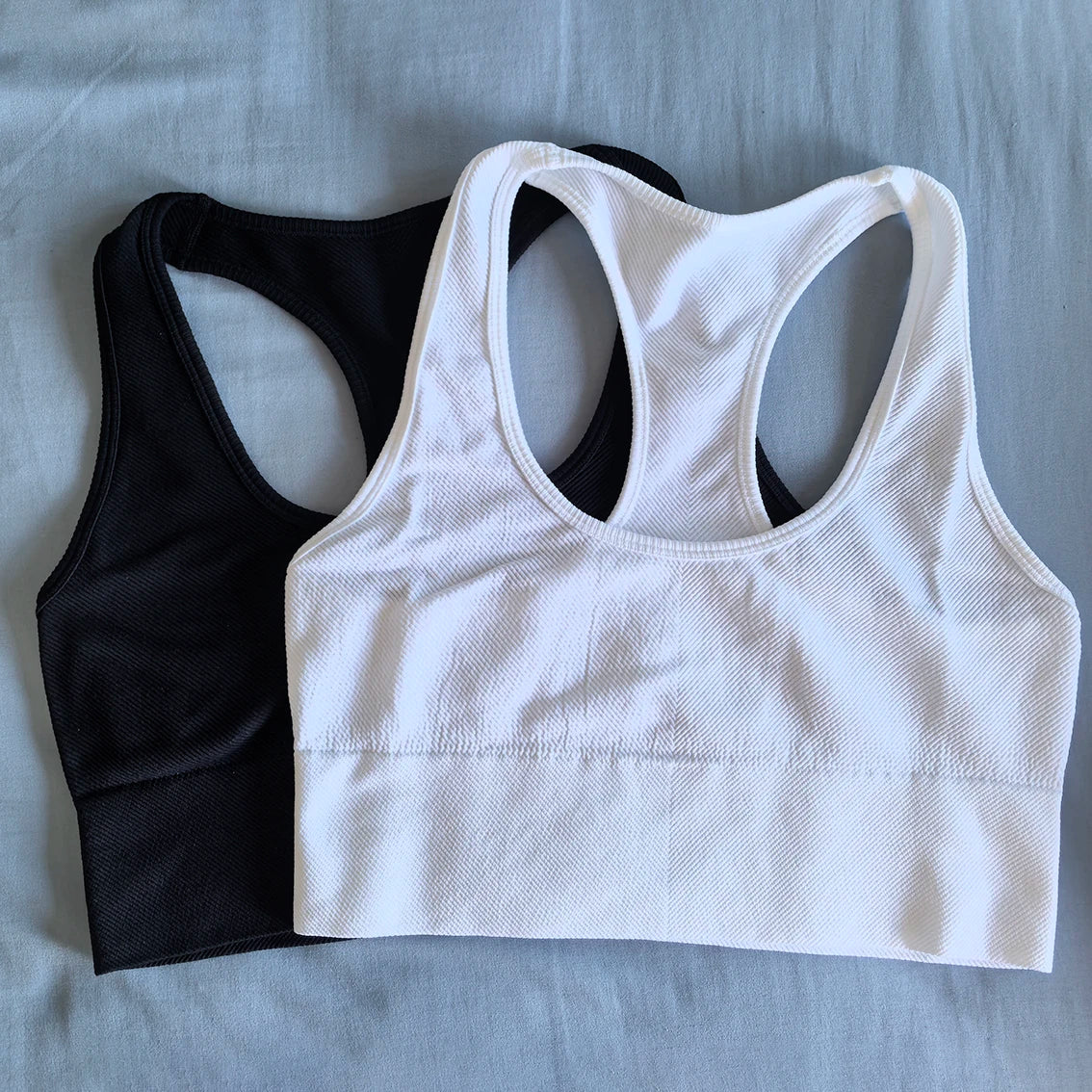 Cralom Ribbed Yoga Bra Racer Back Crop Top Seamless Sports Tank Gym Fitness