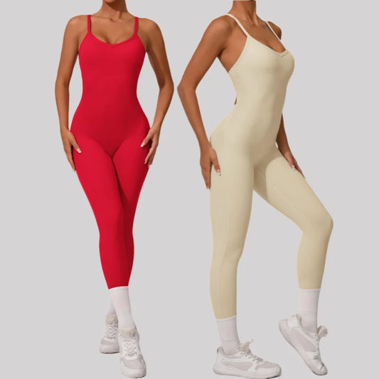 Cralom Seamless Yoga Jumpsuit, Adjustable Cross Waist, High Waisted, Butt Lifting Bodysuit