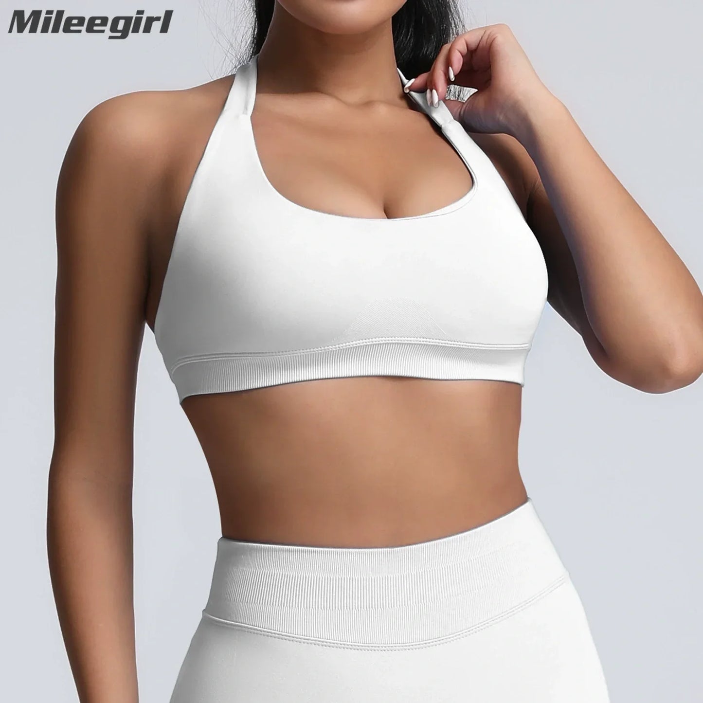 Cralom Yoga Halter Sports Bra Open Back Padded Crop Top Gym Fitness Running Top