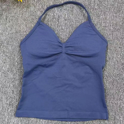 Cralom Seamless Longline Strappy Bra Tank Top with Pads for Yoga and Gym