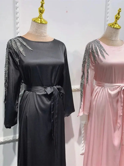 Cralom Luxury Satin Eid Abaya Dress for Women - Muslim Prayer Caftan
