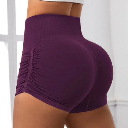 Cralom Ribbed High Waist Yoga Mini Shorts for Women