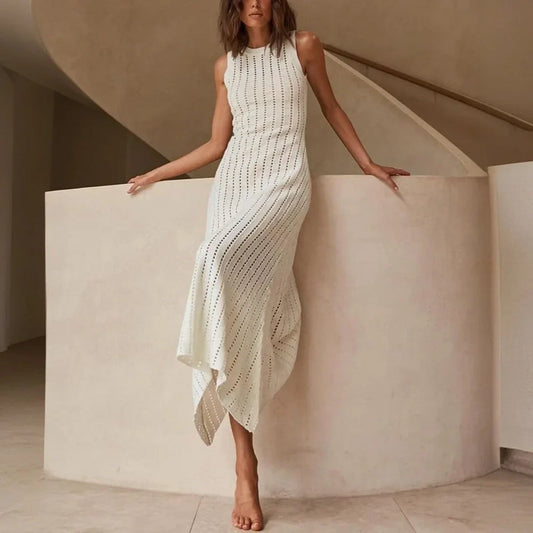 Cralom Knitted Hollow Sleeveless Beach Cover Dress - Summer 2025