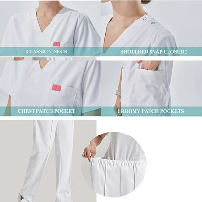 Cralom Silky White Nurse Scrub Set for Dental Medic Professionals