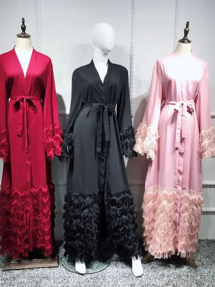 Cralom Pink Kimono Abaya Kaftan for Muslim Women