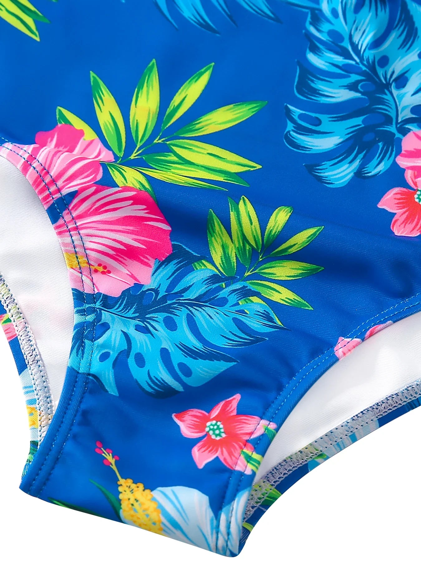 Cralom 2025 Kids Long Sleeve Blue Floral Print Swimsuit