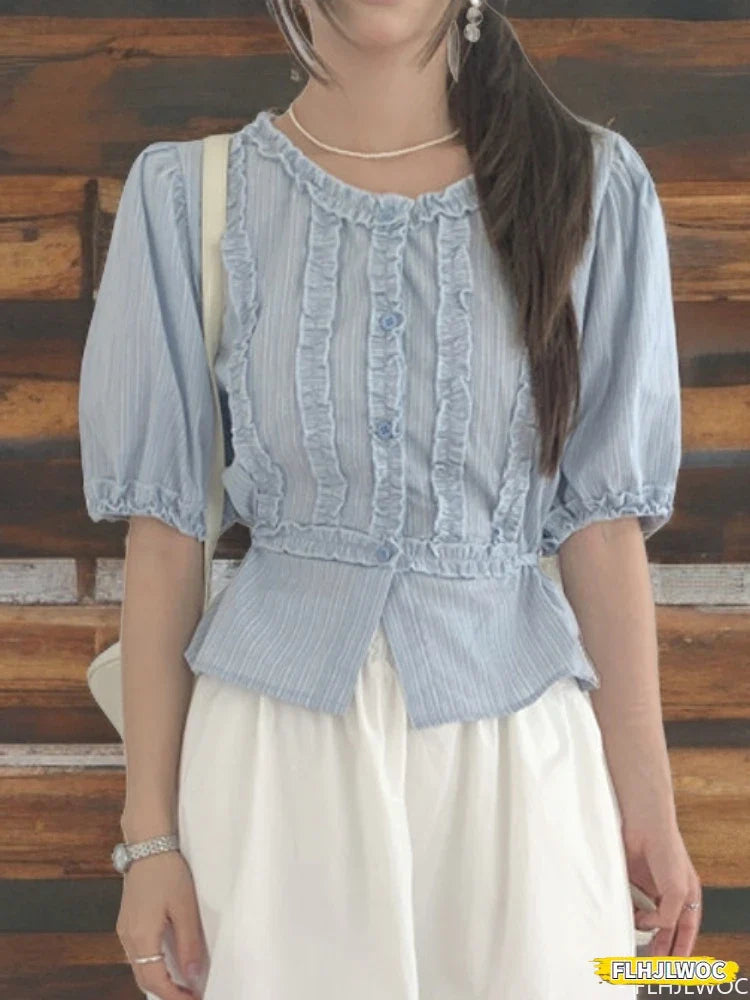 Cralom Peplum Ruffles Top: Short Sleeve Summer Blouse for Women