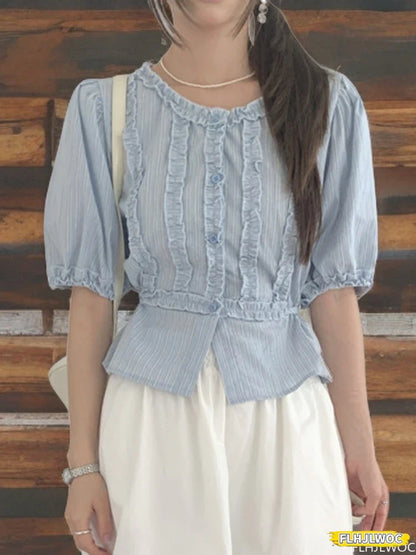 Cralom Peplum Ruffles Top: Short Sleeve Summer Blouse for Women
