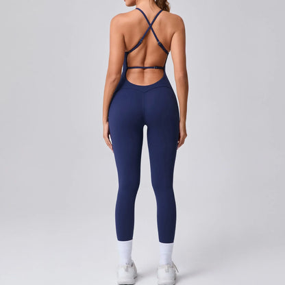 Cralom Adjustable Shoulder Straps Yoga Jumpsuit for Women - Open Back & Hip Lift