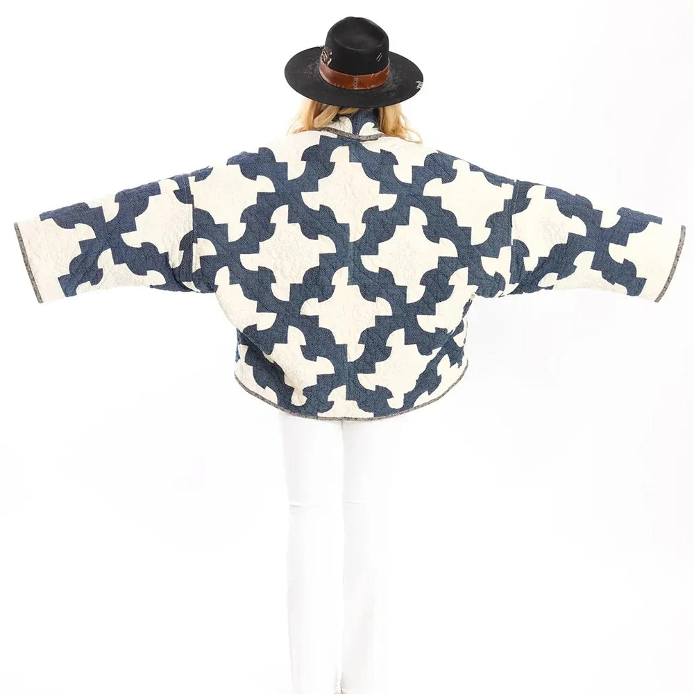 Cralom Lapel Patchwork Coat | Stylish Loose-Fit Jacket for Women