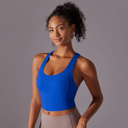 Cralom Cross Back Yoga Vest with Built-in Pads, Wide Straps Gym Crop Top