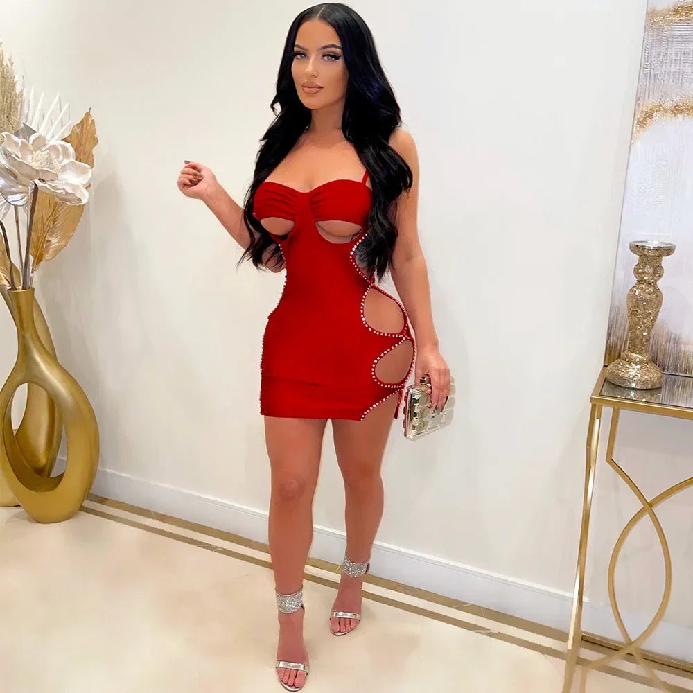 Cralom Lace Up Side Cut Out Bodycon Mini Dress